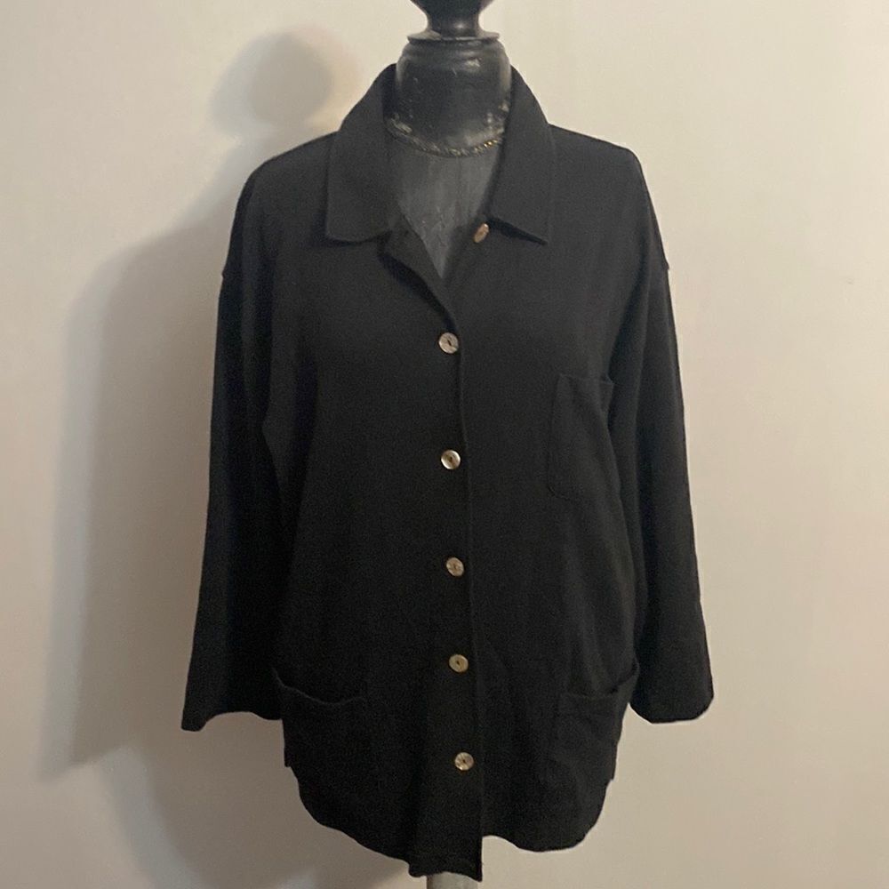 Talbots Black button down Cardigan black, size L,(100% Cotton)